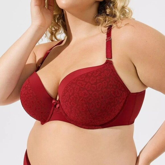 💋 Size 48B Red SEXY Animal Print TORRID Perfect T-Shirt Push-Up Bra underwire - Picture 2 of 5